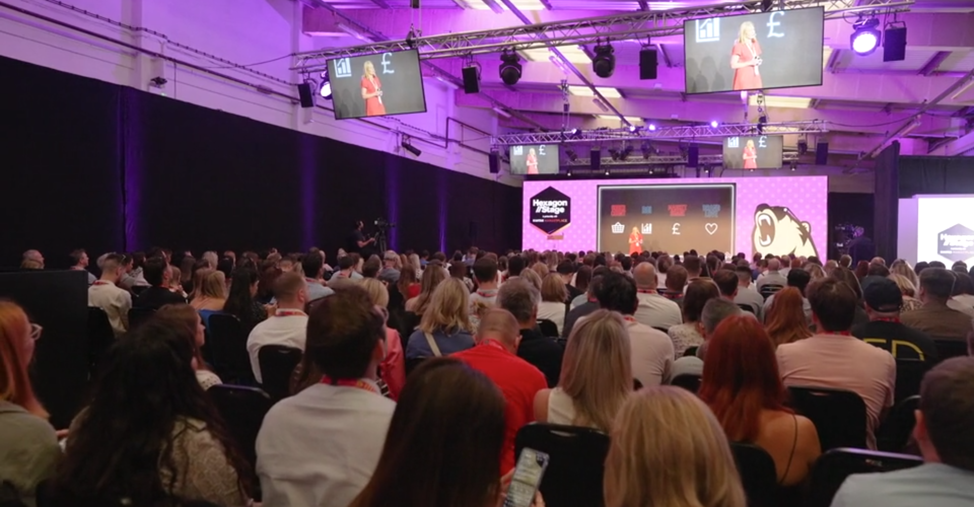 The stage of a conference from the view of the audience.